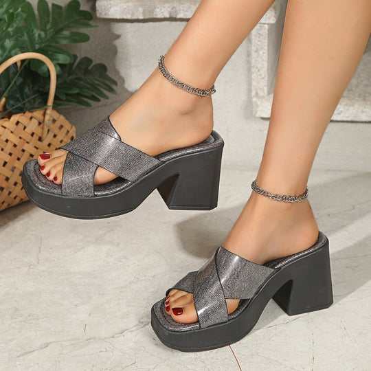 Damen Plateau-Pantoletten mit elegantem Riemchen-Design EB