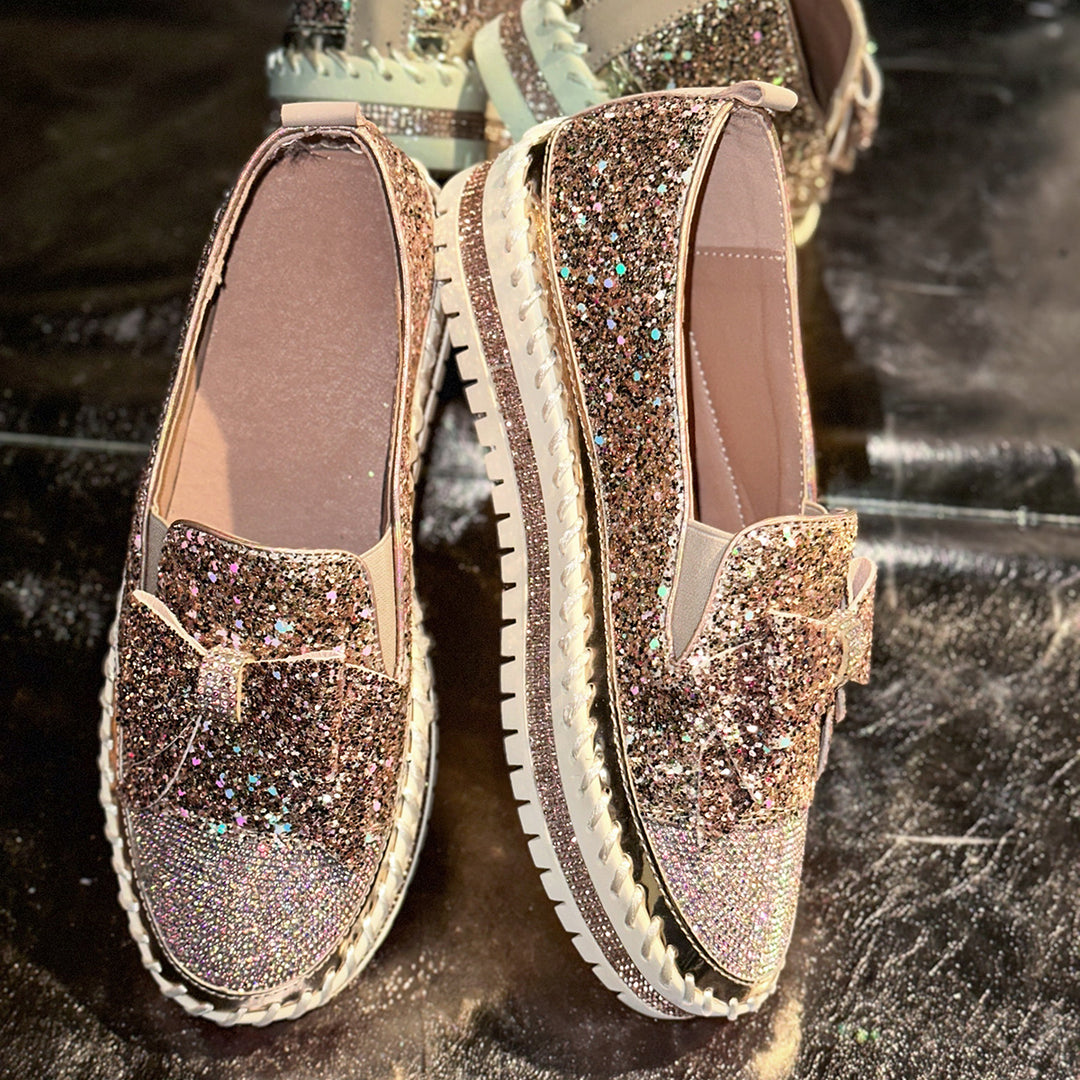 Damen Glitzernde Slip-On Sneakers mit dekorativem Schleifen-Detail EB