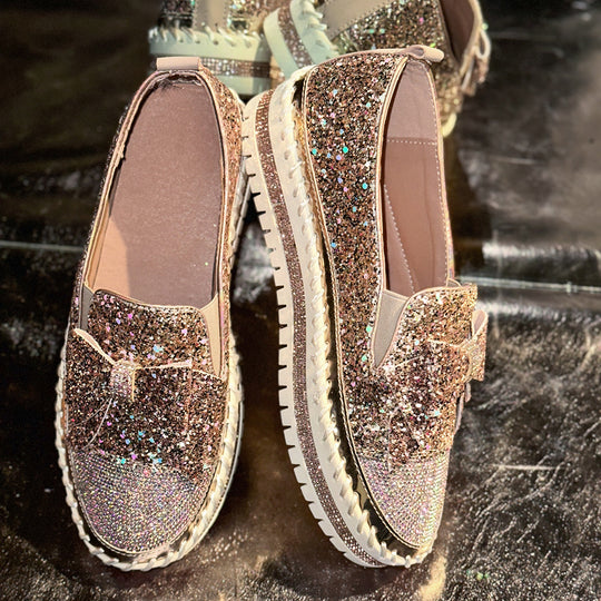 Damen Glitzernde Slip-On Sneakers mit dekorativem Schleifen-Detail EB