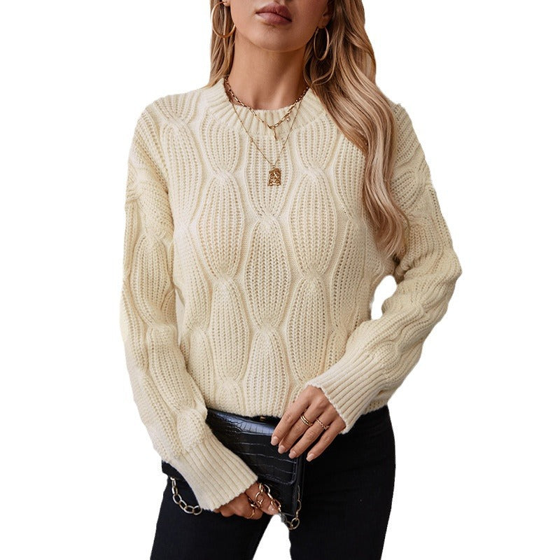 Damen Strickpullover mit dekorativem Zopfdesign und komfortabler Passform EB