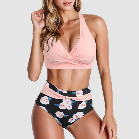 Damen Trendiger Hochschnitt-Bikini mit Raffung EB