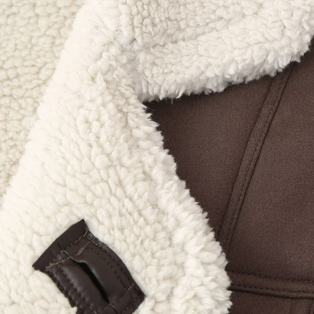 Damen modische Kunstpelzjacke mit umschlagbarem Kragen EB