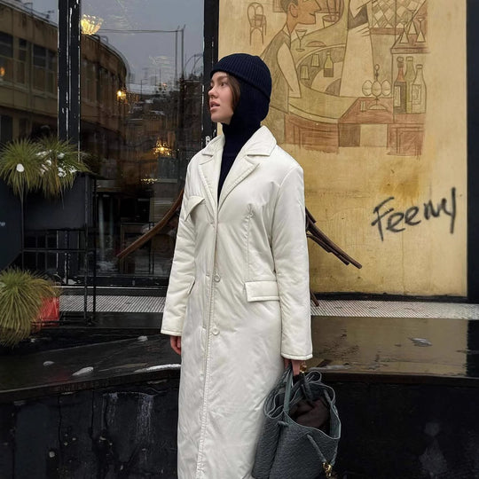 Damen Lange Steppjacke mit elegantem Revers EB