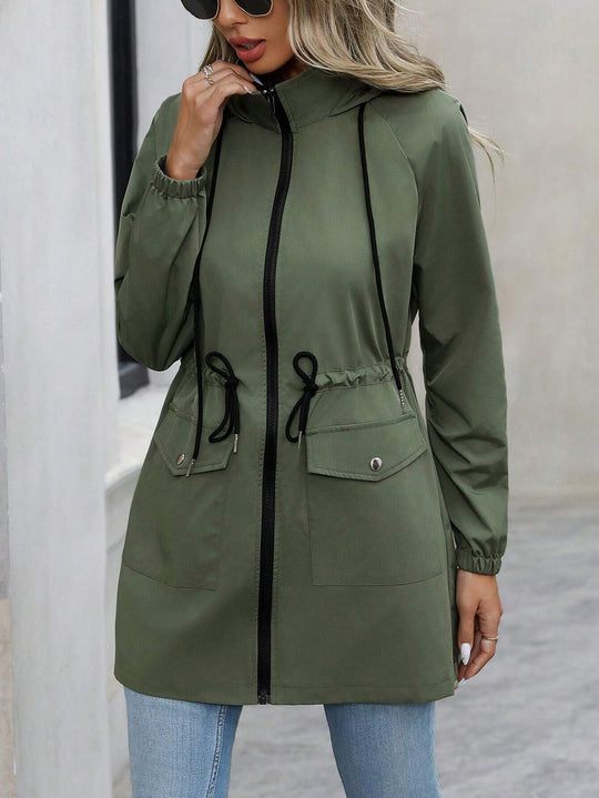 Damen praktische Kapuzenjacke mit verstellbarem Bund und Taschen EB