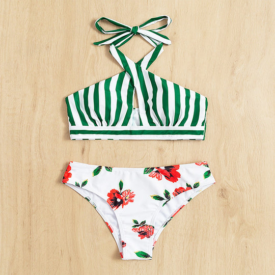 Damen Hochgeschnittener Bikini mit floralem Design und trendigem Wickeloberteil EB