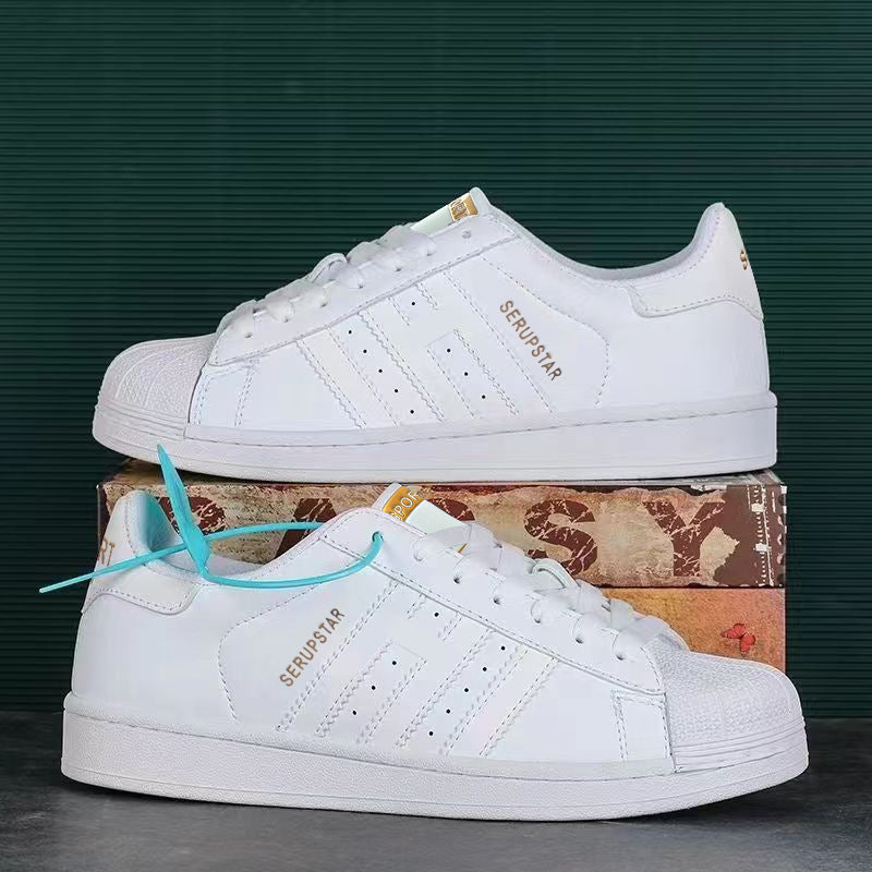 Damen Sportliche Freizeit Sneakers mit Lederoberfläche und rutschfester Sohle EB