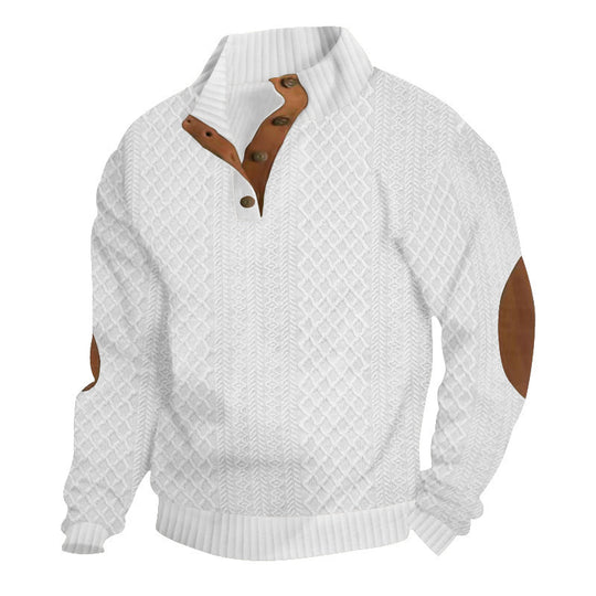 Herren nan grobstrickpullover mit Stehkragen, Knopfleiste und Ellbogenpatches EB