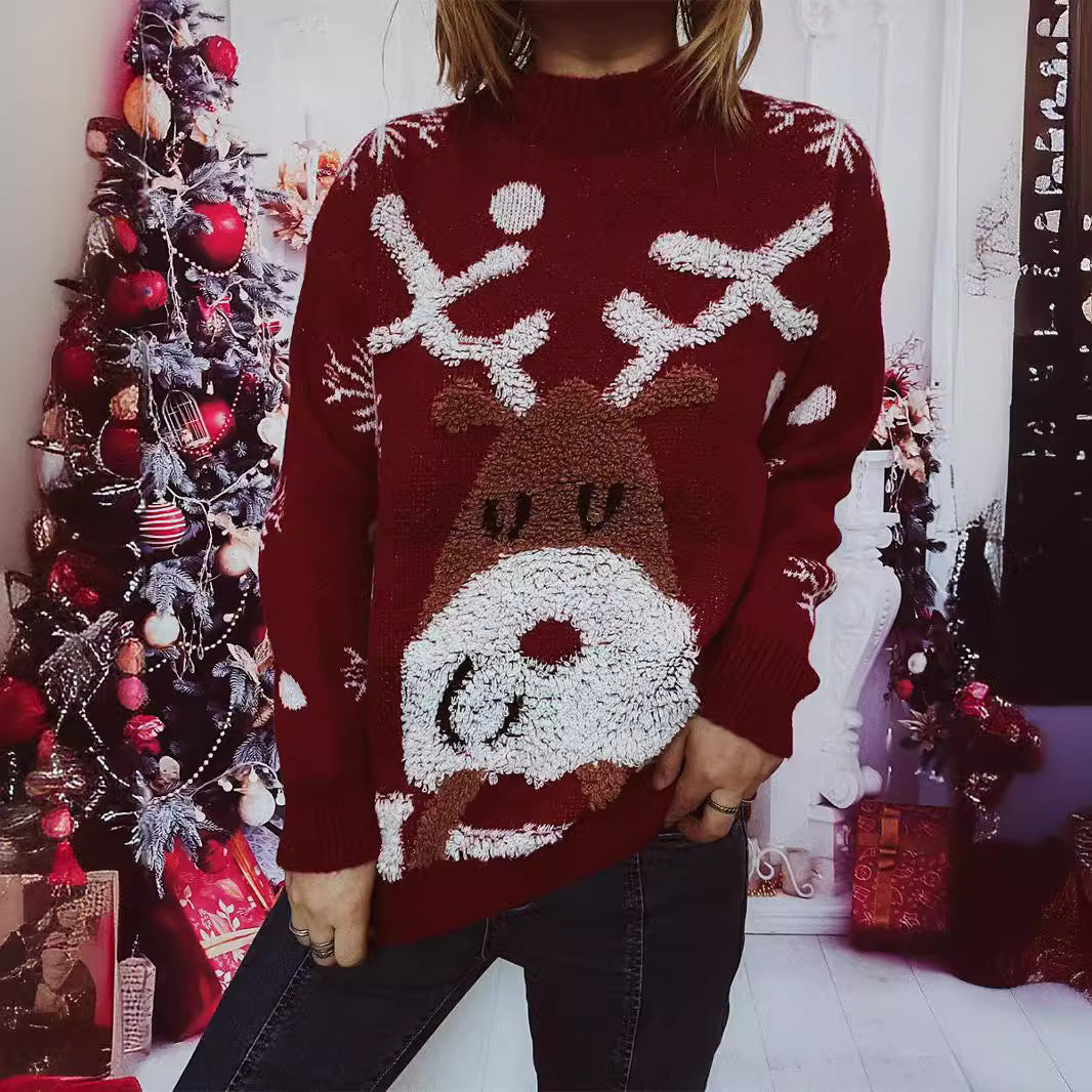 Damen Weihnachts-Pullover mit festlichem Rentier-Motiv und strukturiertem Strick EB
