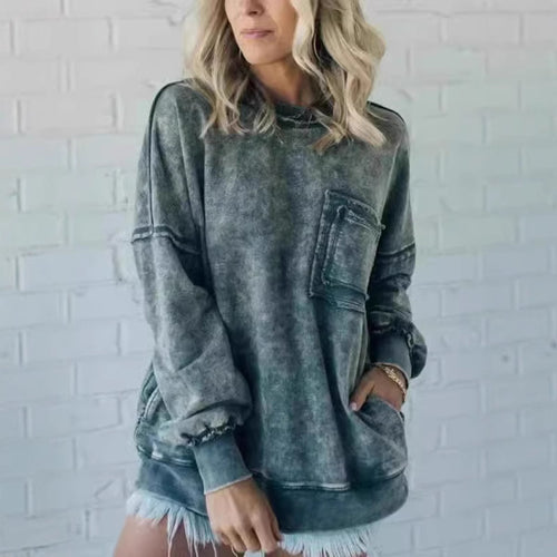 Damen Lässiger Oversized-Sweatshirt mit Rüschendetails EB