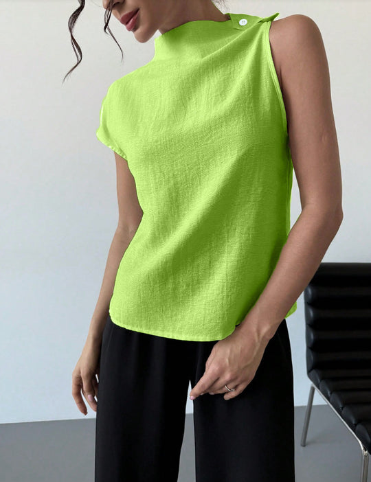 Damen Elegantes kurzärmliges Blusenshirt mit Stehkragen EB