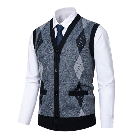 Herren edle Strickjacke mit modernem Rautenmuster EB