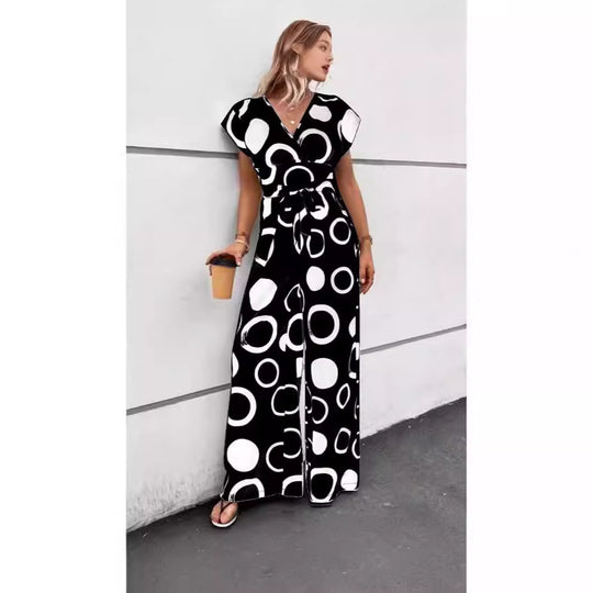Damen modischer Jumpsuit mit elegantem V-Ausschnitt und weitem Bein EB
