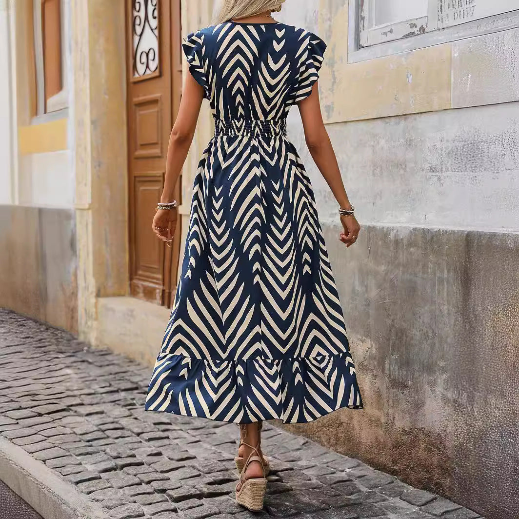 Damen Maxikleid mit V-Ausschnitt und Rüschendetails EB