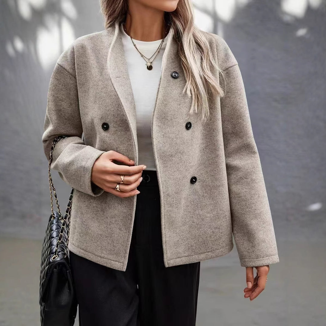 Damen Modische Wolljacke im eleganten Look mit doppelter Knopfreihe EB
