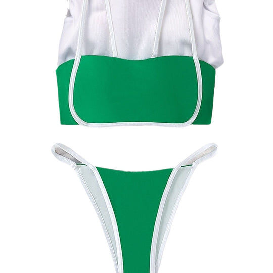 Damen Bandeau Bikini mit hohem Beinausschnitt und verstellbaren Trägern EB