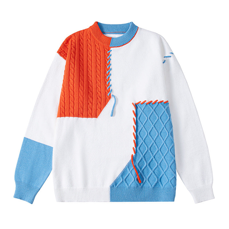 Damen kreativer Pullover mit strukturiertem Patchwork-Design und einzigartigen Details EB