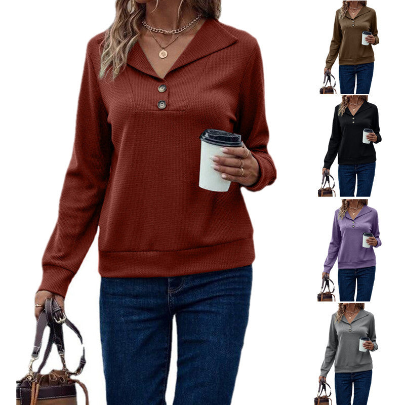 Damen Langarm-Pullover mit klassischem Kragen und modischen Knopfdetails EB