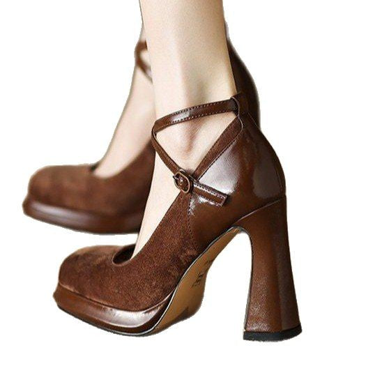 Damen Elegante Mary Jane Pumps mit Luxuriösem Blockabsatz EB