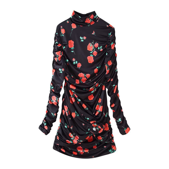 Damen elegantes Rüschenoberteil mit hohem Kragen EB