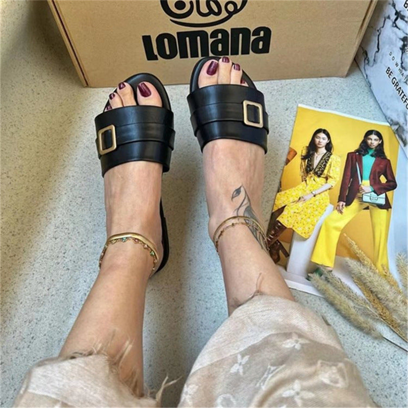 Damen modische Riemchen-Sandalen mit elegantem Schnallen-Detail EB
