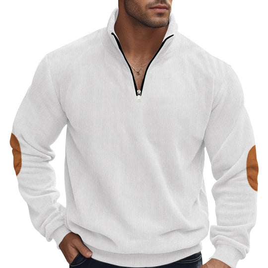 Herren nan Troyer-Halbfleecepullover mit Rippstruktur, elastischen Bündchen und Kontrast-Ellenbogenpatches EB
