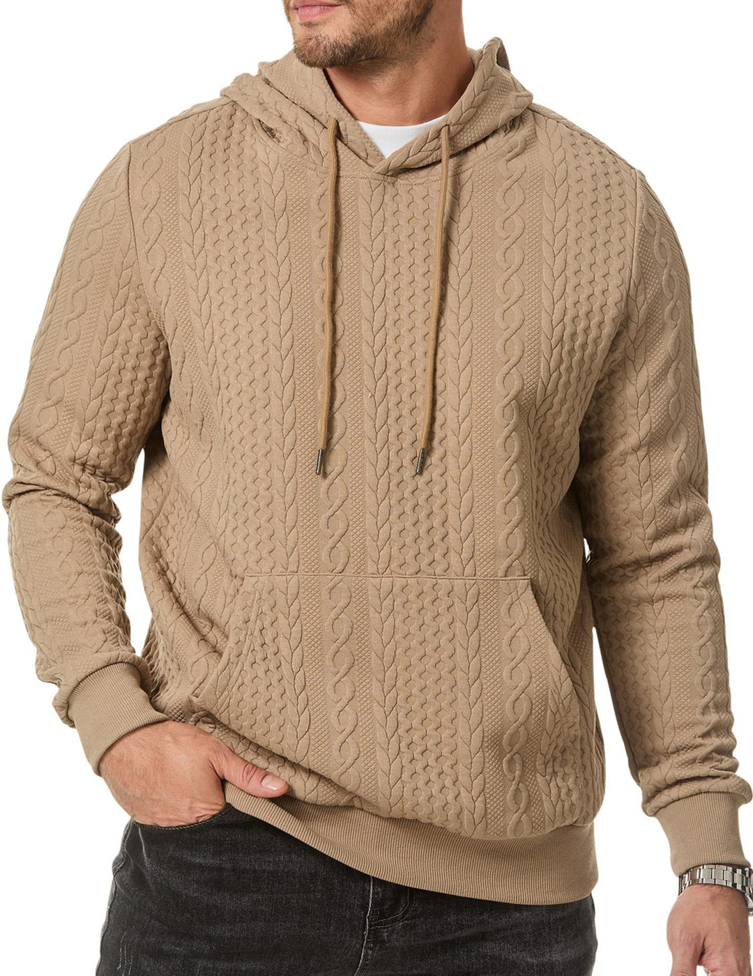 Herren Kapuzenpullover mit strukturiertem Kabelstrickmuster EB