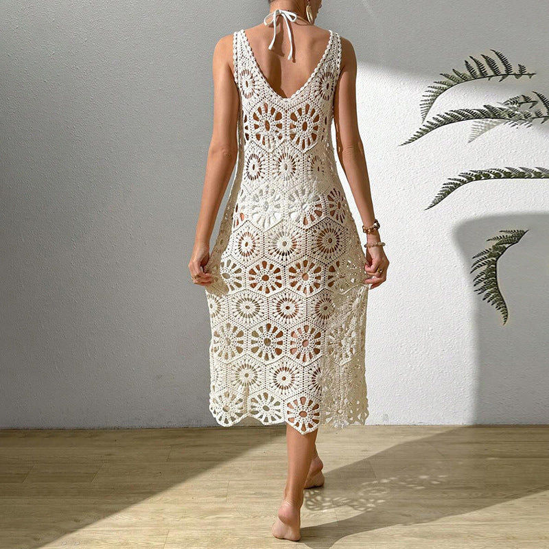 Damen luftiges Häkel-Maxikleid EB