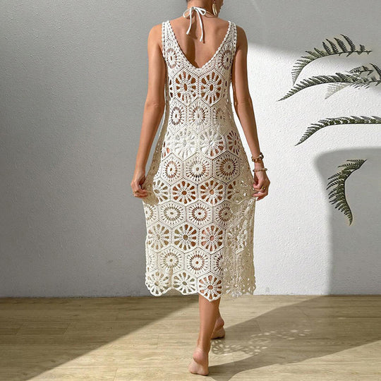 Damen luftiges Häkel-Maxikleid EB
