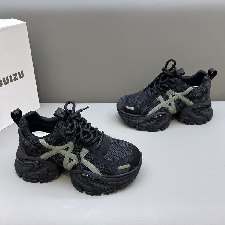 Damen modische Chunky Sneakers mit atmungsaktivem Mesh-Obermaterial und verstellbarem Schnürsystem EB