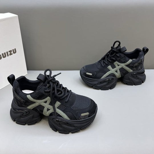 Damen modische Chunky Sneakers mit atmungsaktivem Mesh-Obermaterial und verstellbarem Schnürsystem EB