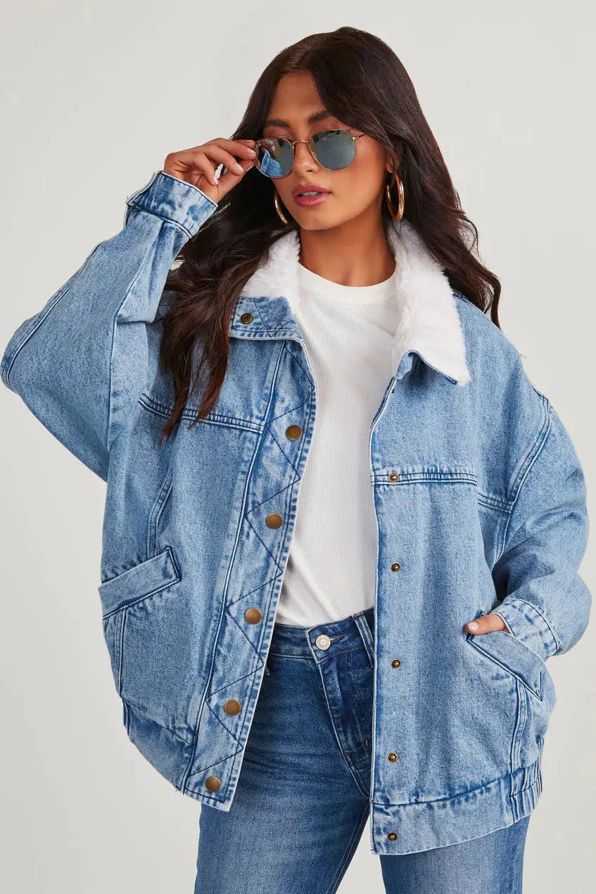 EB | Damen Denimjacke mit Fleecekragen Trendy und Bequem für Jeden Tag