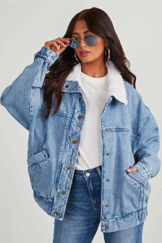EB | Damen Denimjacke mit Fleecekragen Trendy und Bequem für Jeden Tag