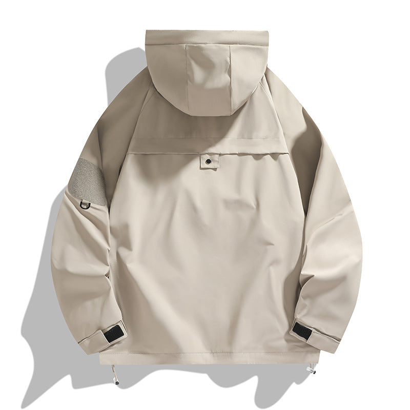 Herren atmungsaktive Utility-Kapuzenjacke mit verdecktem Reißverschluss, Multi-Taschen und verstellbaren Ärmelabschlüssen EB