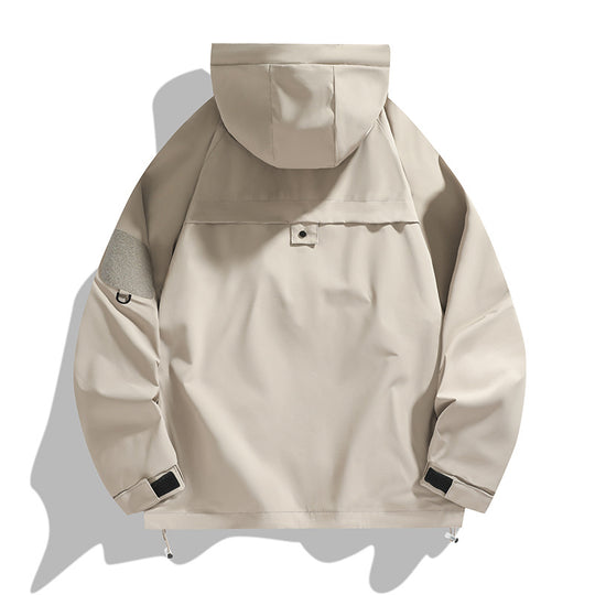 Herren atmungsaktive Utility-Kapuzenjacke mit verdecktem Reißverschluss, Multi-Taschen und verstellbaren Ärmelabschlüssen EB