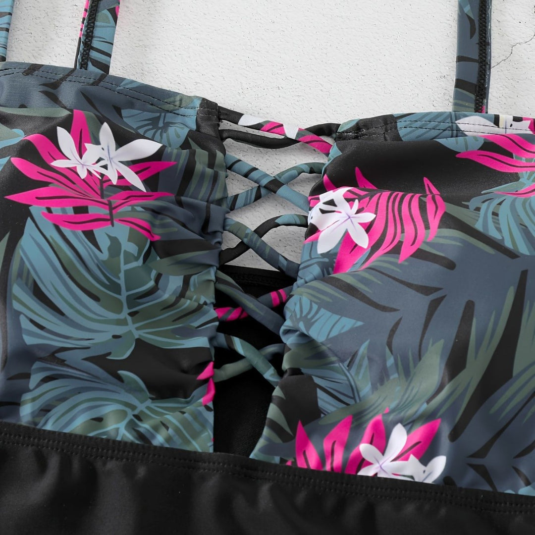 Damen Einteiler Badeanzug mit floralem Design und modernem Rückensystem EB