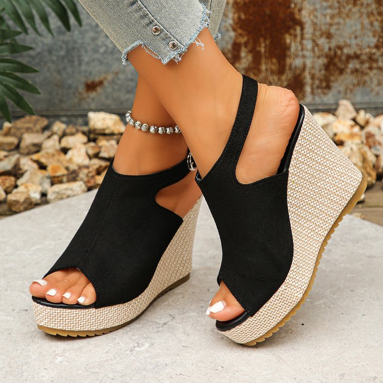 Damen Wedge-Pantoletten mit offenem Zehenbereich und modischem Riemendesign EB