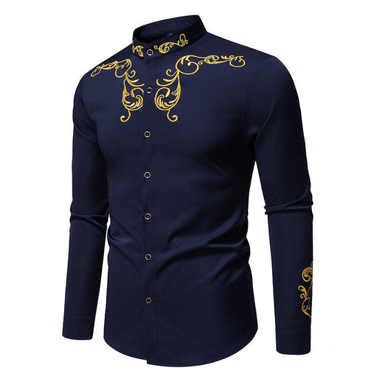 Herren Langarmhemd mit eleganter Stickerei und modernem Kragen EB