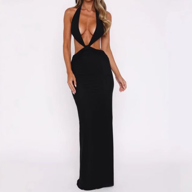 Damen Luxus Maxikleid mit tiefem V-Ausschnitt und aufregenden Cut-Out-Details EB