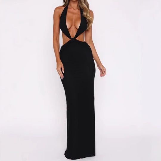 Damen Luxus Maxikleid mit tiefem V-Ausschnitt und aufregenden Cut-Out-Details EB