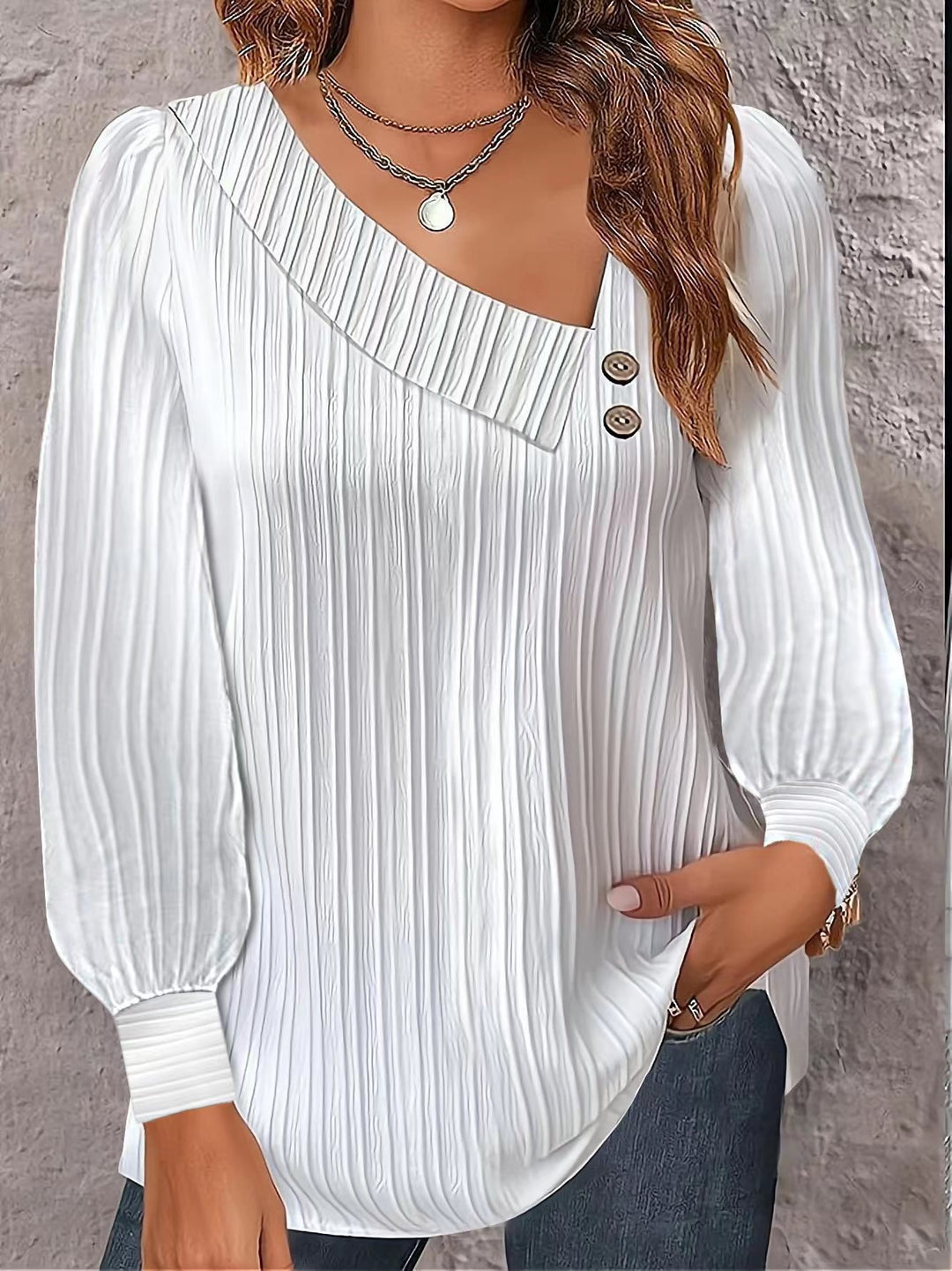 Damen Langarmshirt mit elegantem Plissee-Design und Knopfdetails EB