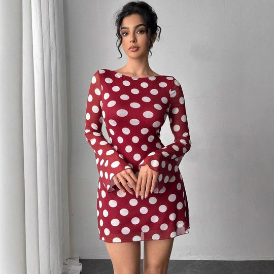 Damen luftiges Minikleid mit aufregendem Rückenausschnitt und modernen Punkten EB