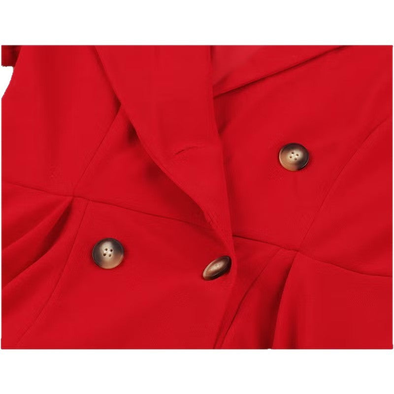 Damen elegantes Midikleid mit doppelter Knopfleiste und schwingendem Rock EB