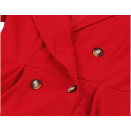 Damen elegantes Midikleid mit doppelter Knopfleiste und schwingendem Rock EB