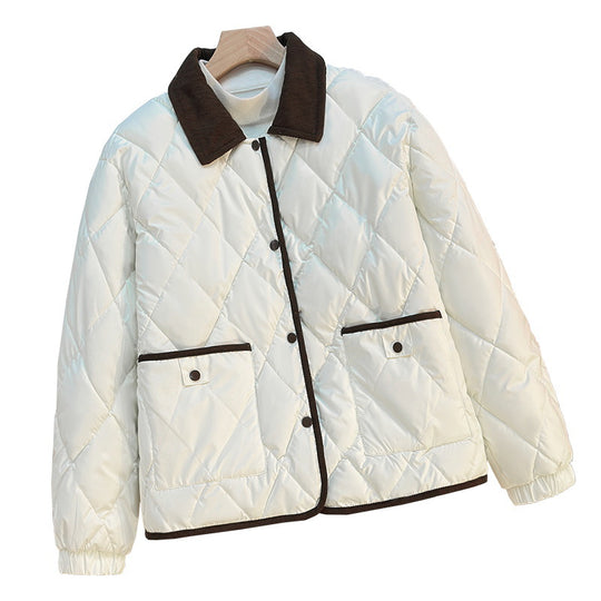 Damen nan karierter Thermo-Quiltblazer mit Cordkragen und aufgesetzten Druckknopf-Pattentaschen EB
