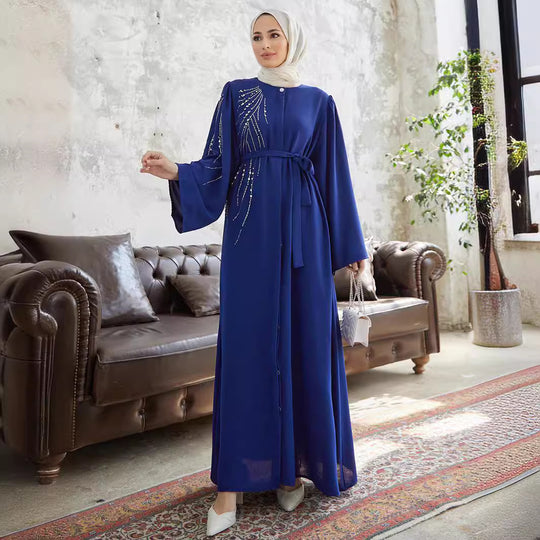 Damen Maxi-Kleid mit funkelnden Applikationen und elegantem Gürtel EB