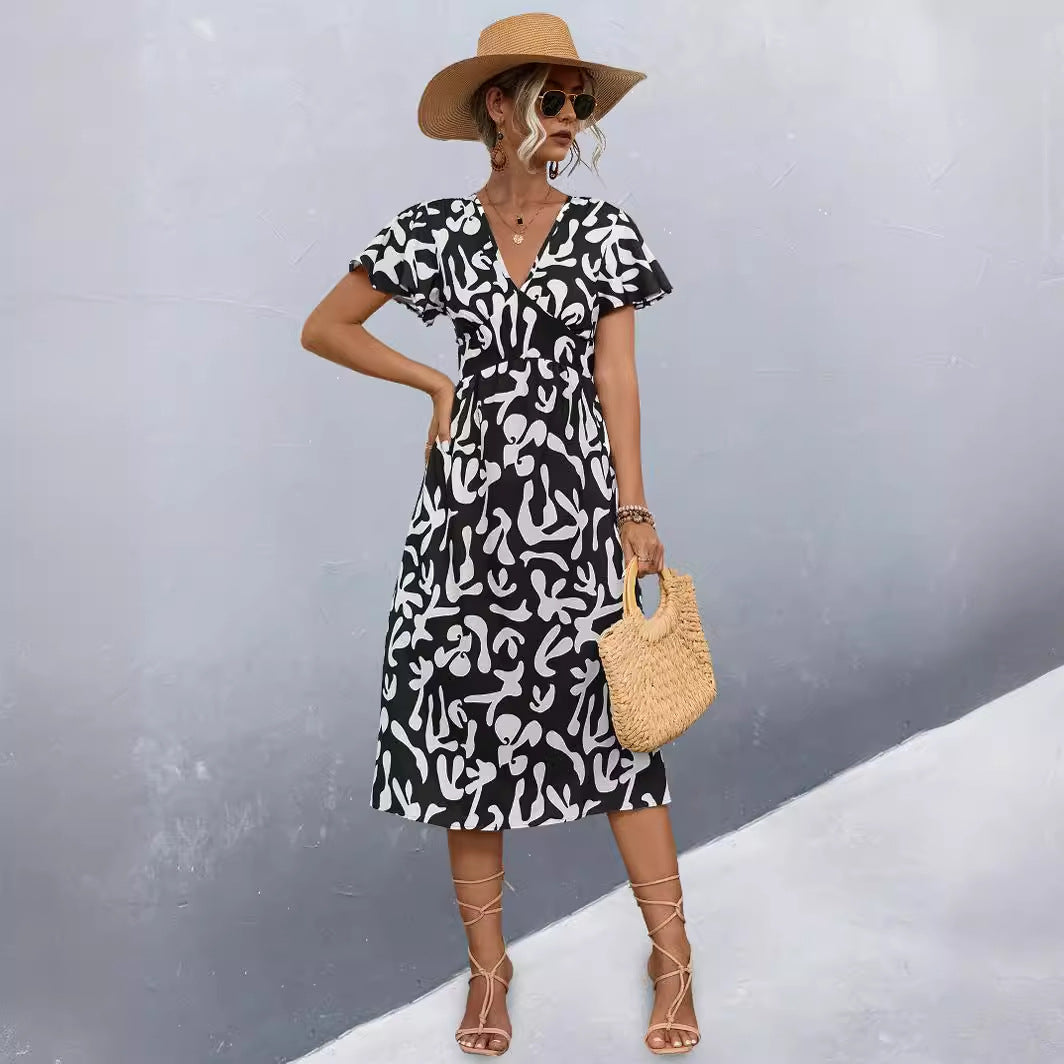 Damen Wickelkleid mit floralem Muster und eleganter Raffung EB