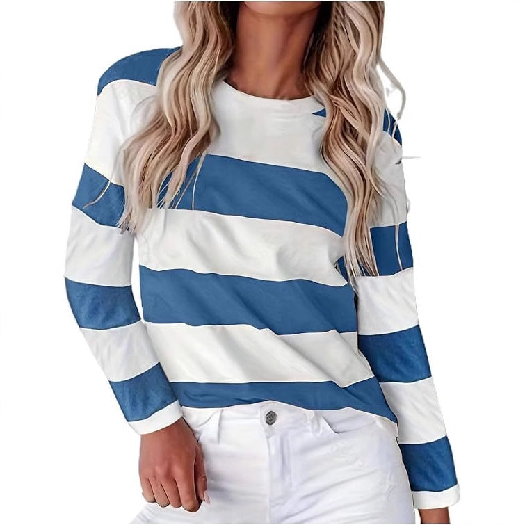 Damen lässiges gestreiftes Langarmshirt EB