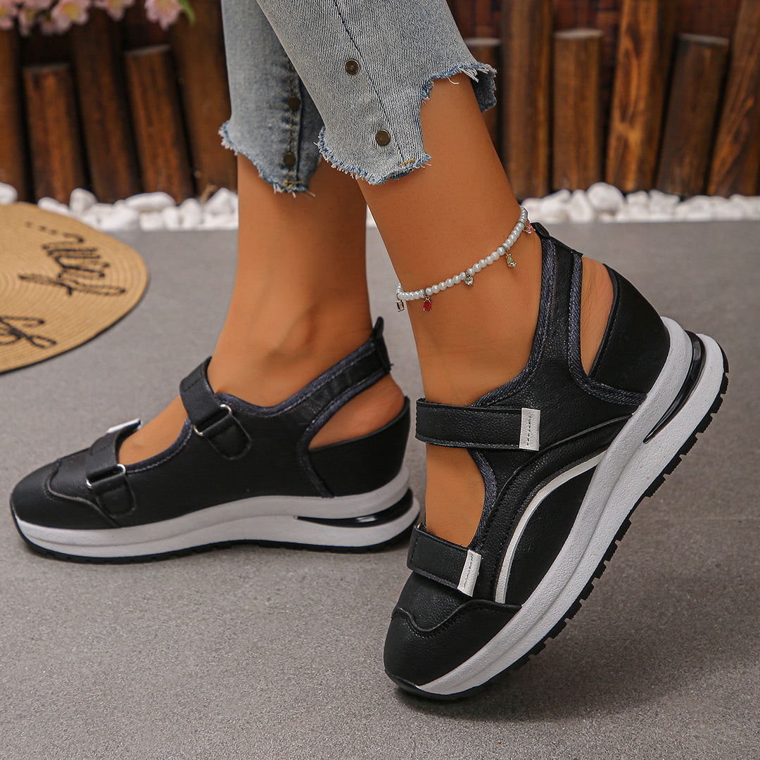 Damen sportliche Slingback-Sneakers mit Klettverschluss und leichter Keilsohle EB