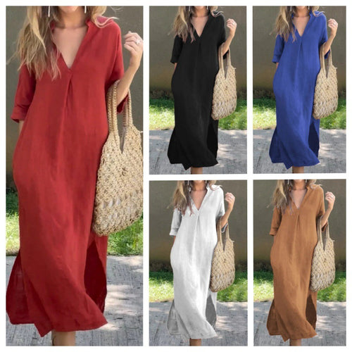 Damen Lässiges Maxikleid mit V-Ausschnitt und praktischen Seitenschlitzen EB