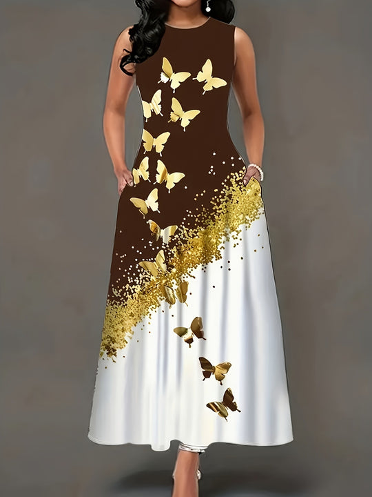 Damen Maxikleid mit elegantem Schmetterlingsdesign und praktischen Taschen EB